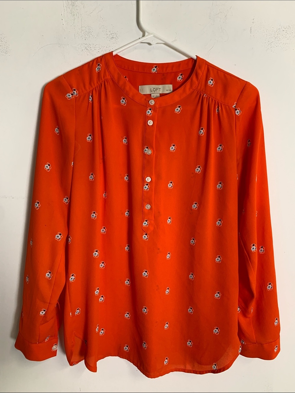LOFT Orange Floral Button-Front Blouse